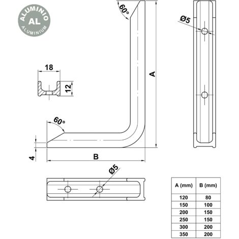 Palomilla 4plus-350x200mm aluminio blanco (d) 21115 amig