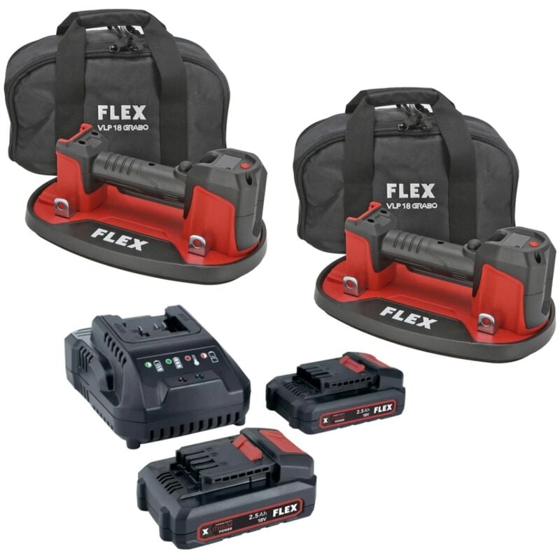 Palonnier à ventouse sur batterie 18 v twinpack Flex avec chargeur, batteries et sacoches de transport - 533346