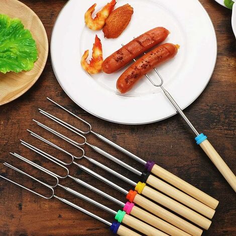 Palos para asar Marshmallow Smores 7Pack S'Mores Skewers Hot Dog Stick para Fire Pit Extensible Campfire BBQ Tenedores, 32 pulgadas
