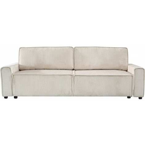 Palozi Sofa – Canapé convertible 3 places en velours côtelé beige – Dimensions couchage 210 x 158 cm – Coffre de rangement intégré – Confort optimal
