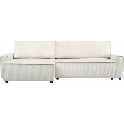 Palozi Sofa – Canapé d'angle convertible réversible en velours côtelé beige – 3 places – Coffre de rangement – Dimensions 282 x 153 x 93 cm