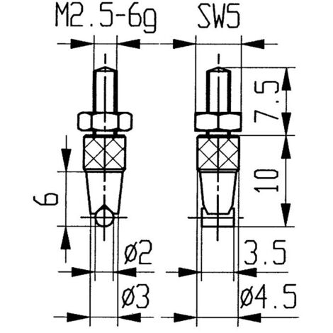 Palpeur D. 2 mm cylindre horizontal M25 acier adapté à horloges de mesure KÄFER