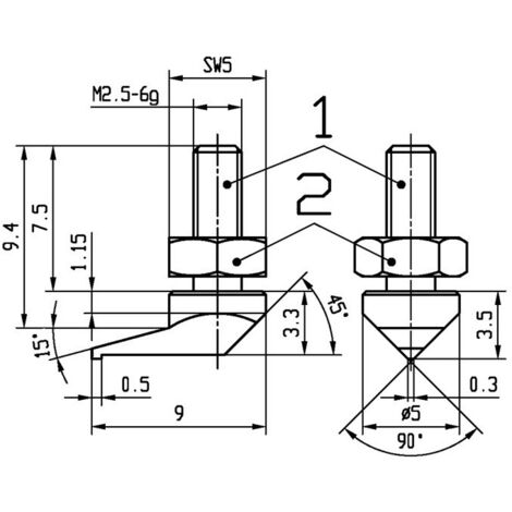 Palpeur pointe latérale M25 acier adapté à horloges de mesure KÄFER