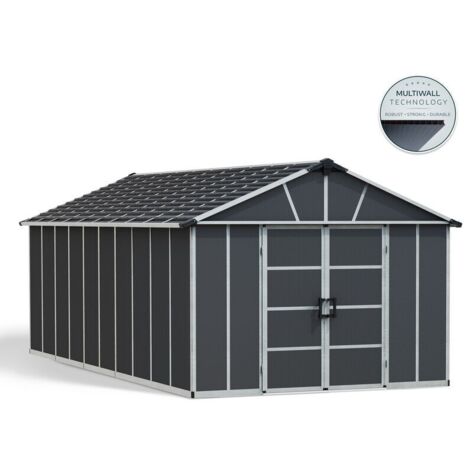 Palram – Abri de jardin résine 11x21,3 pieds gris anthracite – Structure en aluminium – Résistance au vent 100 km/h – Charge de neige 100 kg/m²
