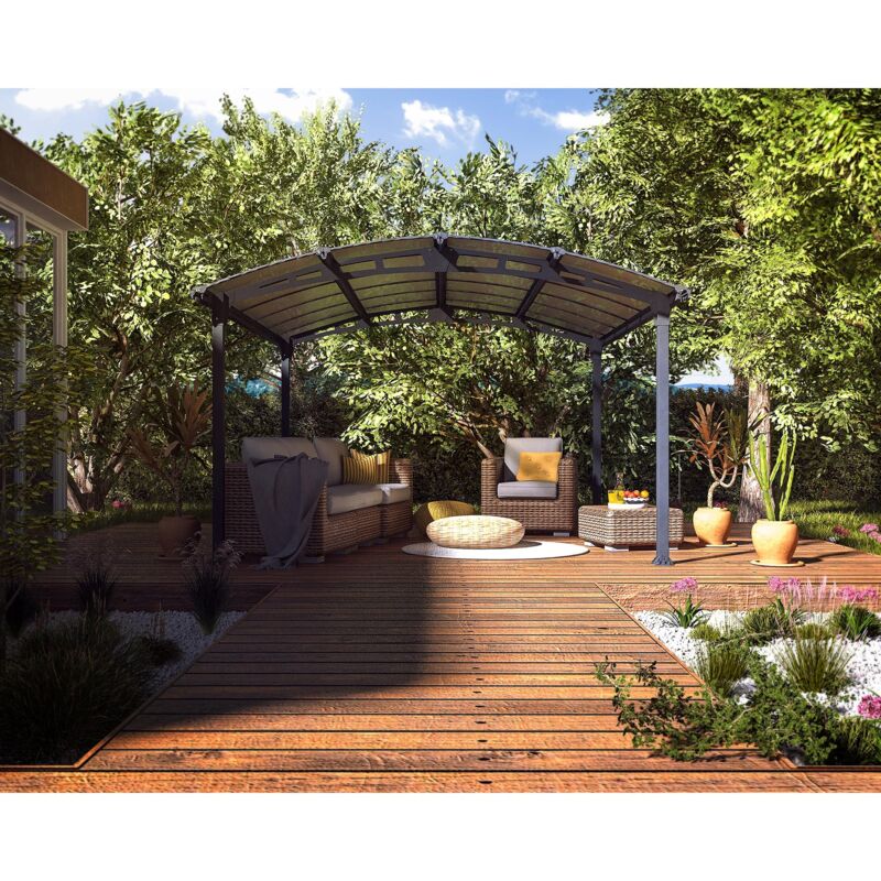 

Palram - Canopia Cenador De Jardín Tucson 435X360 Gazebo De Aluminio Gris Con Vidriado De Policarbonato Bronce