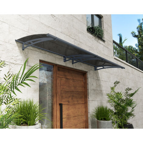 Palram - Canopia – Marquise de porte Aquila 120cm – Aluminium anodisé et acier galvanisé – Panneau polycarbonate 100% anti-UV – Gouttière intégrée