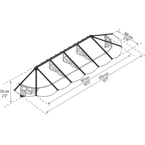 Palram - Canopia – Marquise de porte Lily noir – Panneaux solides cristallins 4 mm – Aluminium résistant à la rouille – Supports en acier galvanisé