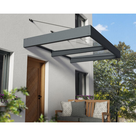 Palram - Canopia Marquise de porte Sophia 140 x 192 cm Gris anthracite / Transparent