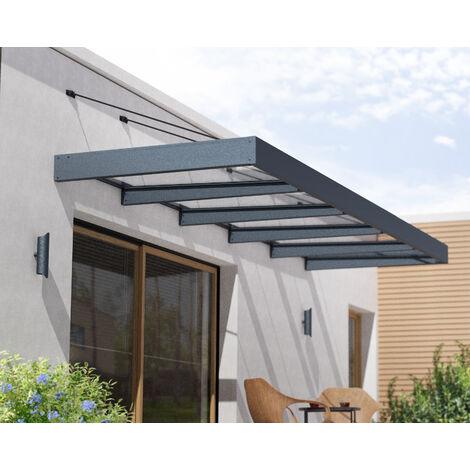 Palram - Canopia – Marquise de porte Sophia – Aluminium gris – Plaque acrylique transparente – Protection UV 100% – Installation rapide avec panneaux prédécoupés
