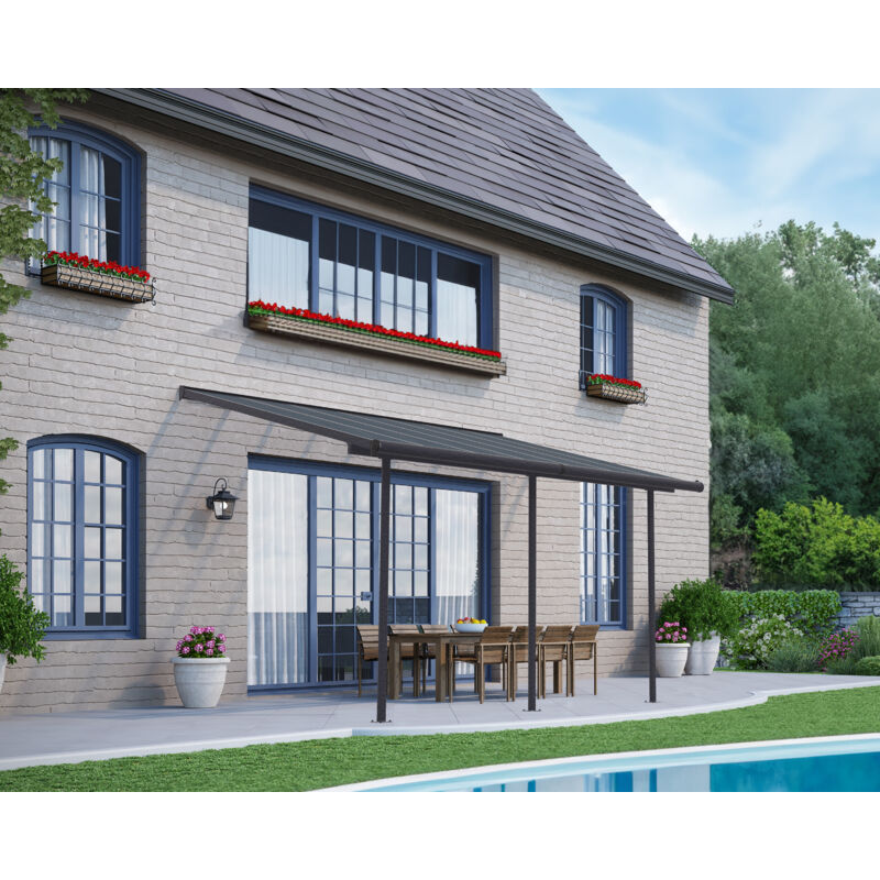 Pergola à adosser en aluminium et polycarbonate gris Capri 3 x 4.3 m
