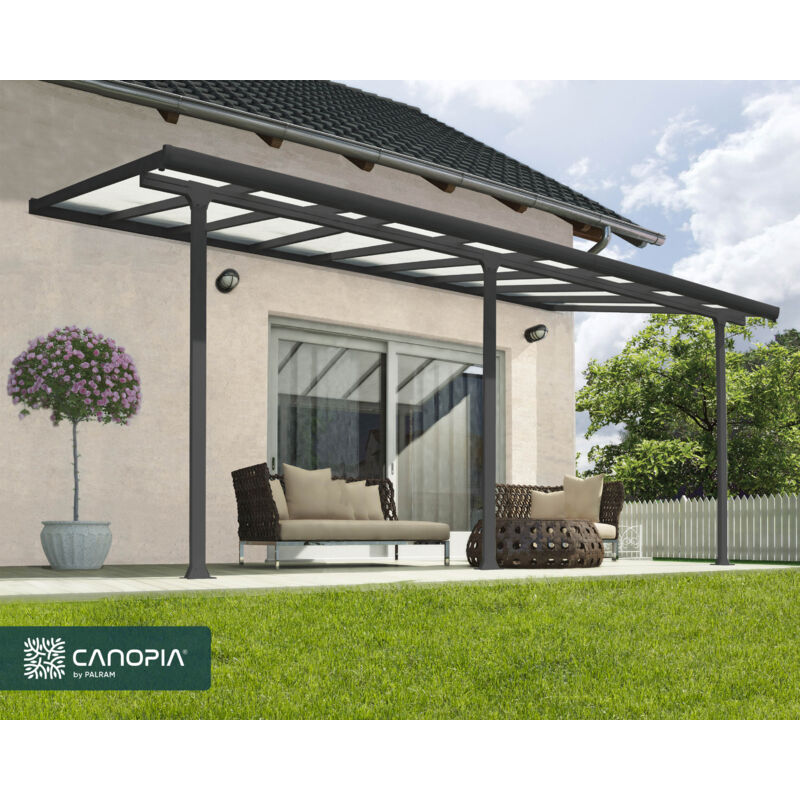Palram-canopia - Pergola à adosser en aluminium gris et polycarbonate Feria 3 x 5.5 m
