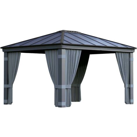 Palram - Canopia – Rideaux pour tonnelle de jardin 4x2m – Polyester imperméable gris – Résistant aux UV – Installation facile avec crochets