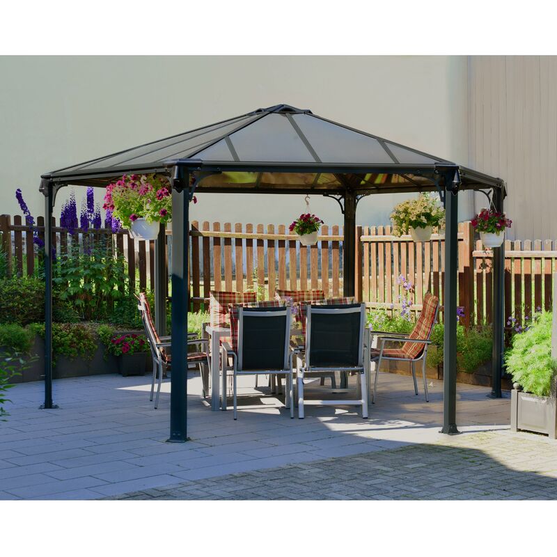 

Canopia Cenador De Jardín Monaco Gazebo Hexagonal De Aluminio Gris Con Vidriado De Policarbonato Bronce - Palram