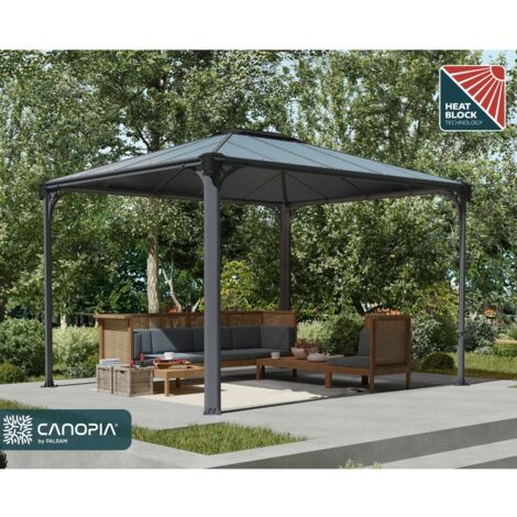 Cenador Martinique 3600 Gazebo De Aluminio Gris Con Vidriado De Policarbonato Bronce Palram