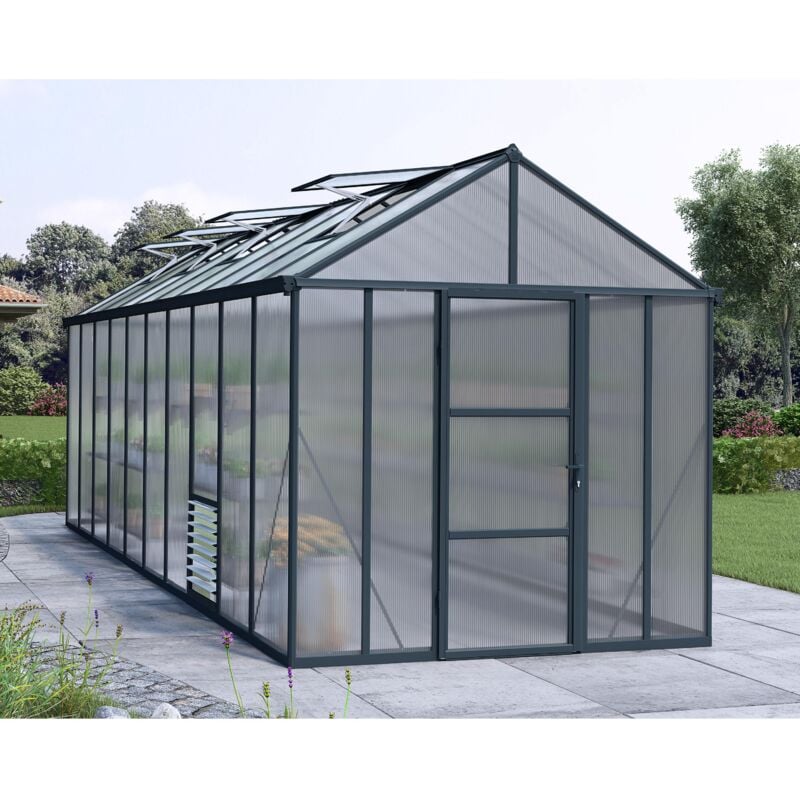 

Palram - Canopia Glory Invernadero Premium De Jardín Policarbonato Doble Capa 244X244X250 cm Gris
