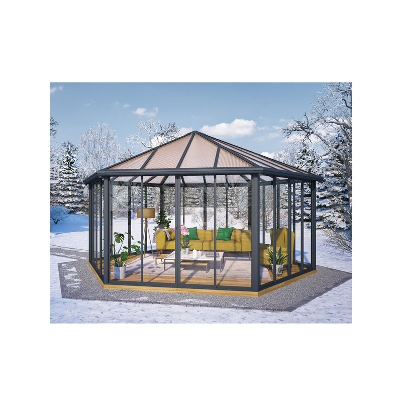 

Palram - Canopia Cenador Cerrado Garda Gazebo Hexagonal De Aluminio Gris Con Vidriado De Policarbonato Bronce