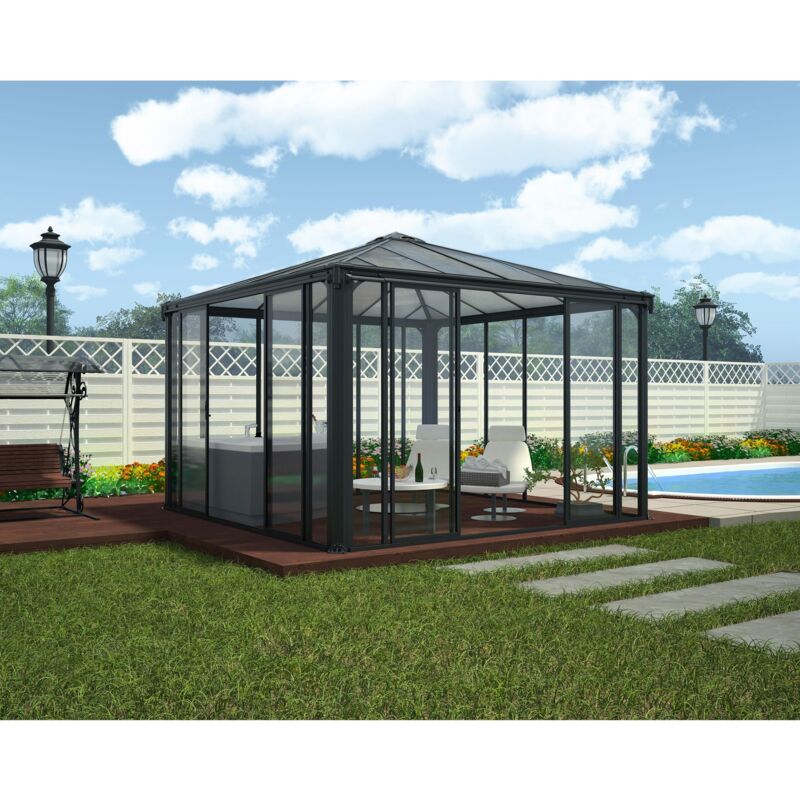 

Palram - Canopia Cenador Cerrado Ledro 360X360 Gazebo De Aluminio Gris Con Vidriado De Policarbonato Bronce