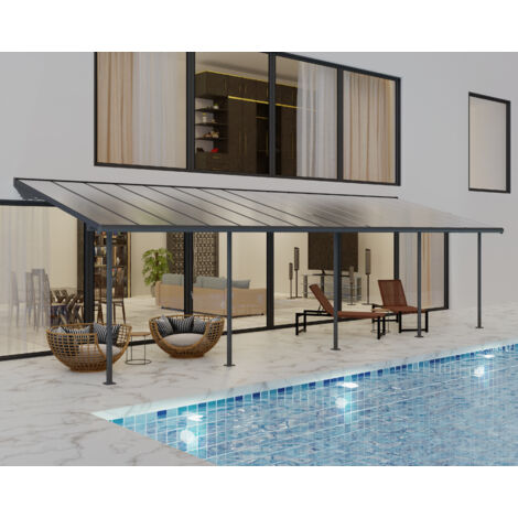 Palram – Pergola Sierra gris en polycarbonate et aluminium inoxydable – Protection UV 100% – Toiture sans vis pour éviter les fuites – Design moderne