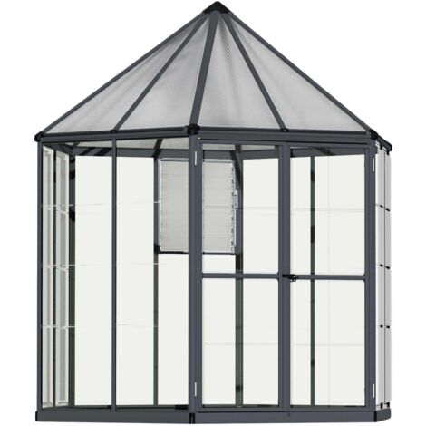 Palram – Serre de jardin en aluminium anthracite 267 cm – Surface 4 m² – Épaisseur polycarbonate 4 mm – Résistante aux intempéries et aux UV