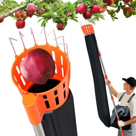 BOUDECH Pametik - Obstpfl�cker mit Teleskopstiel 4�m mit Halterung und Stofftasche in Orange und Schwarz