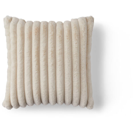 Pampelune - coussin - en fausse fourrure côtelé et velours - 40x40 cm - beige