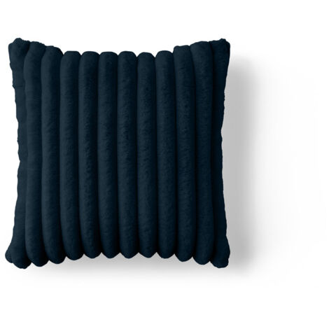 Pampelune - coussin - en fausse fourrure côtelé et velours - 40x40 cm - bleu ardoise