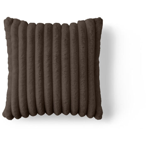 Pampelune - coussin - en fausse fourrure côtelé et velours - 40x40 cm - marron