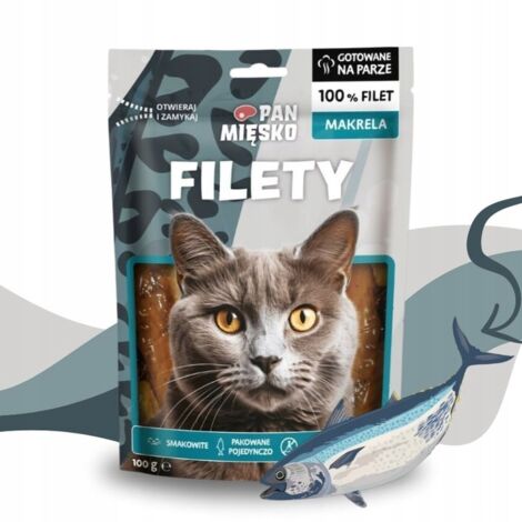 Pan Mięsko, delicia para gatos: filete de caballa 100% carne, 100 gramos