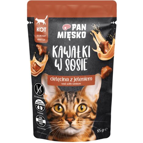 PAN MĘSKO - Bocconcini in salsa - Vitello con cervo - 85 g - Cibo umido per gatti