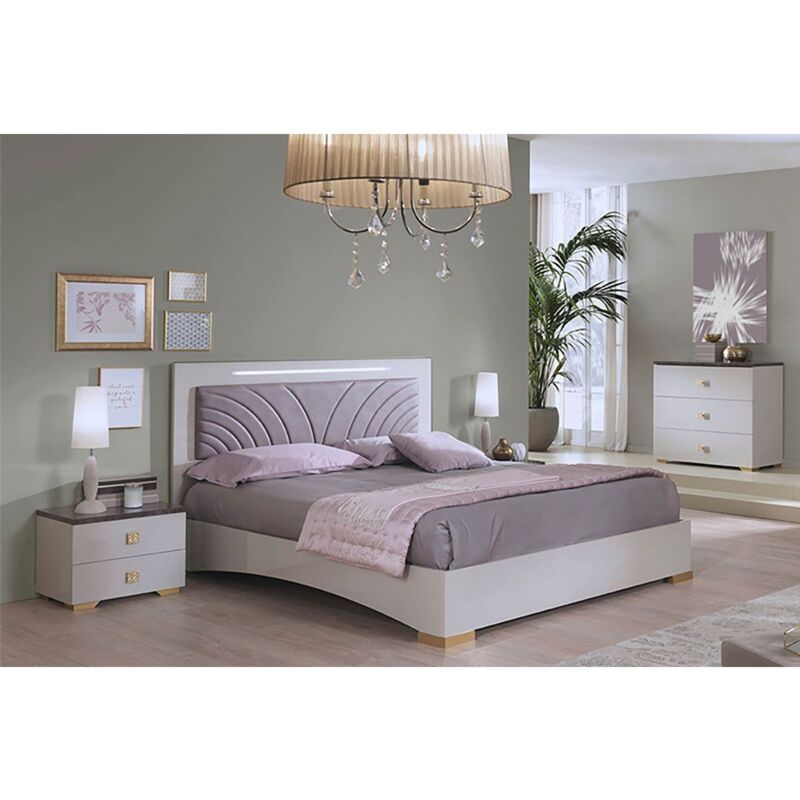 Panaca - Chambre 140x190cm Crème et Bronze + Leds