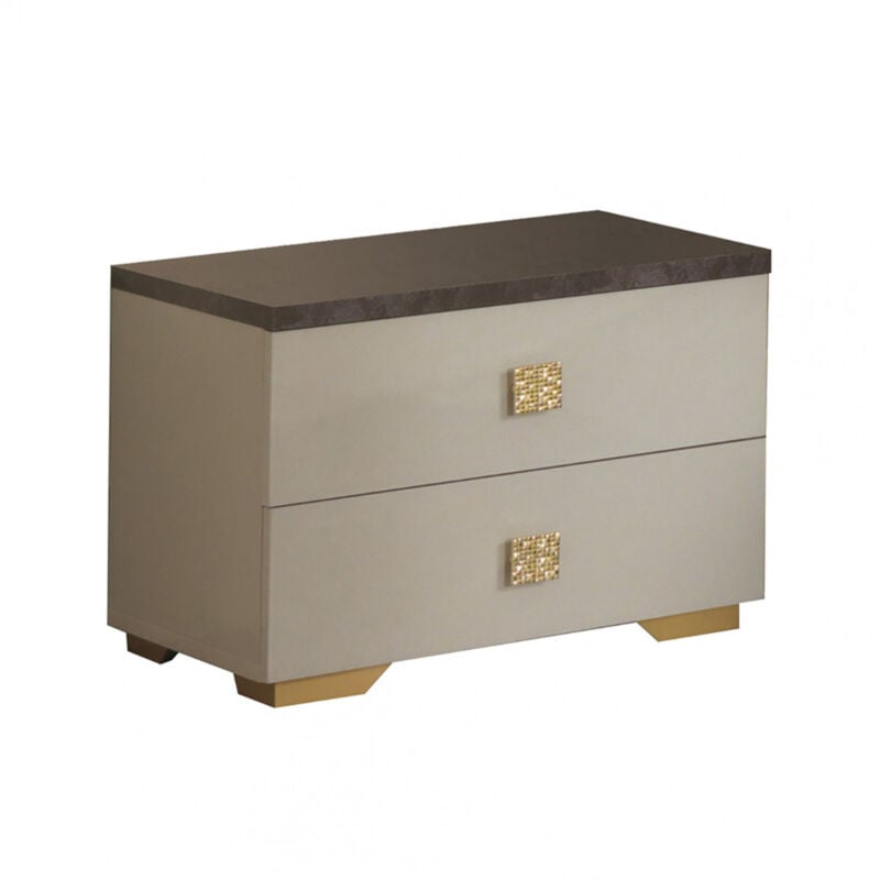 Panaca - Chevet 2 Tiroirs Coloris Crème et Bronze