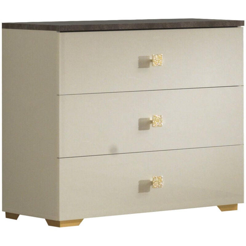 Panaca - Commode 3 Tiroirs Coloris Crème et Bronze
