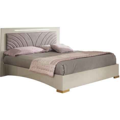 PANACA - Lit 160x200cm avec Tête de Lit Simili Cuir et Leds