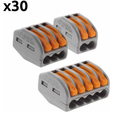Panachage de 30 bornes automatiques à cliquet S222 - 2/3/5 entrées - fils rigides et souples 4mm² max - Orange - Wago