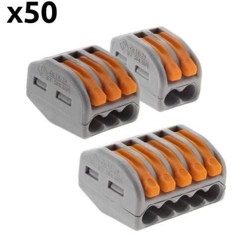 Lot de 15 bornes automatiques à cliquet S222 - 3 entrées - fils rigides et souples  4mm² max - Orange - Wago
