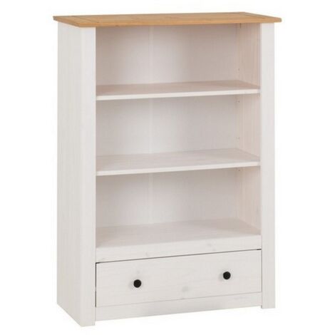 Panama 1 Drawer Bookcase - L35 x W80 x H110.5 cm - White/Natural Wax