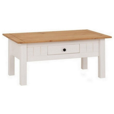 Panama 1 Drawer Coffee Table - L60 x W100 x H44 cm - White/Natural Wax