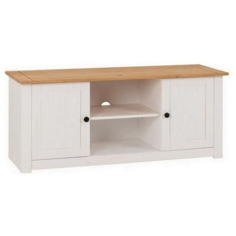 Panama 2 Door 1 Shelf Flat Screen TV Unit - L40 x W120 x H50.5 cm - White/Natural Wax