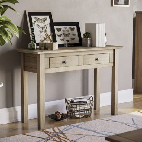 Panama 2 Drawer Console Table With Shelf Solid Pine Side End Hallway Table