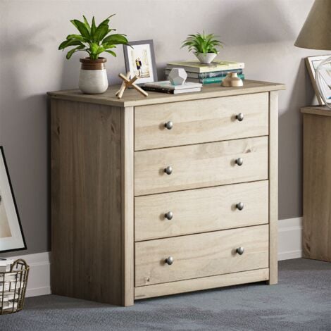 NRG Oak Chest of 5 Drawers With Metal Handles Tall Narrow Storage Cabinets Unit Bedroom Furniture 34.5x36x90cm 