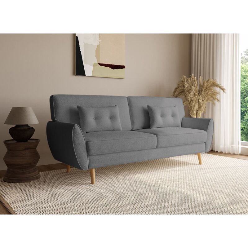 Deco In Paris - panama - Canapé clic clac en tissu bouclette gris avec pieds en bois panama