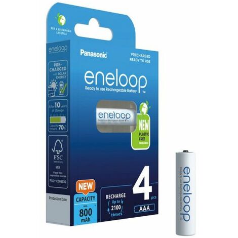 Panasonic Batterie Pile Ricaricabili 4 ministilo AAA Eneloop 800mAh BK-4MCDE/4BE