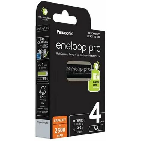 Panasonic batterie ricaricabili 4 stilo AA Eneloop pro 2500mAh BK-3HCDE