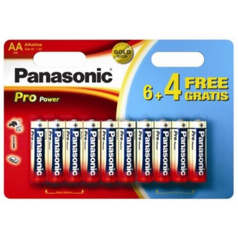 Panasonic Blister 10 Batterie Stilo AA Alcaline LR6 Pro Power