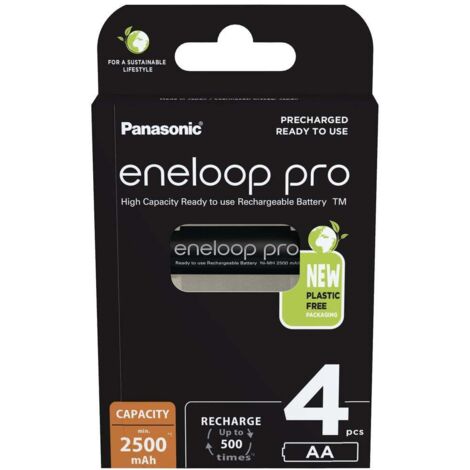 Panasonic – Lot de 4 piles rechargeables NiMH AA 2500 mAh – Faible auto-décharge – Prêtes à l'emploi – Pour appareils à forte consommation