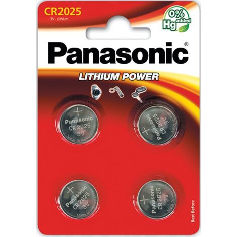 Panasonic – Lot de 4 piles bouton CR2025 – Tension 3V – Capacité 90% après 10 ans – Pour montres, clés de voiture et dispositifs médicaux