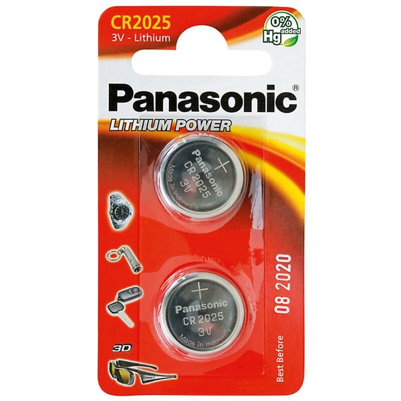 Blister da 2 pile a bottone al litio 3V Panasonic CR2025, DL2025