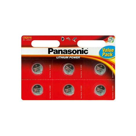 Panasonic Piles Bouton Lithium CR2016 3V, pack de 6 pièces (CR-2016EL/6B)