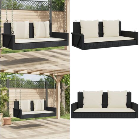 Panca a Dondolo con Cuscini Nera 119x56x48 cm in Polyrattan - Seduta esterna - Dondolo esterno