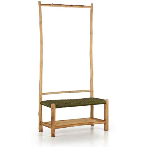Panca appendiabiti in legno di teak e corda verde - Terra